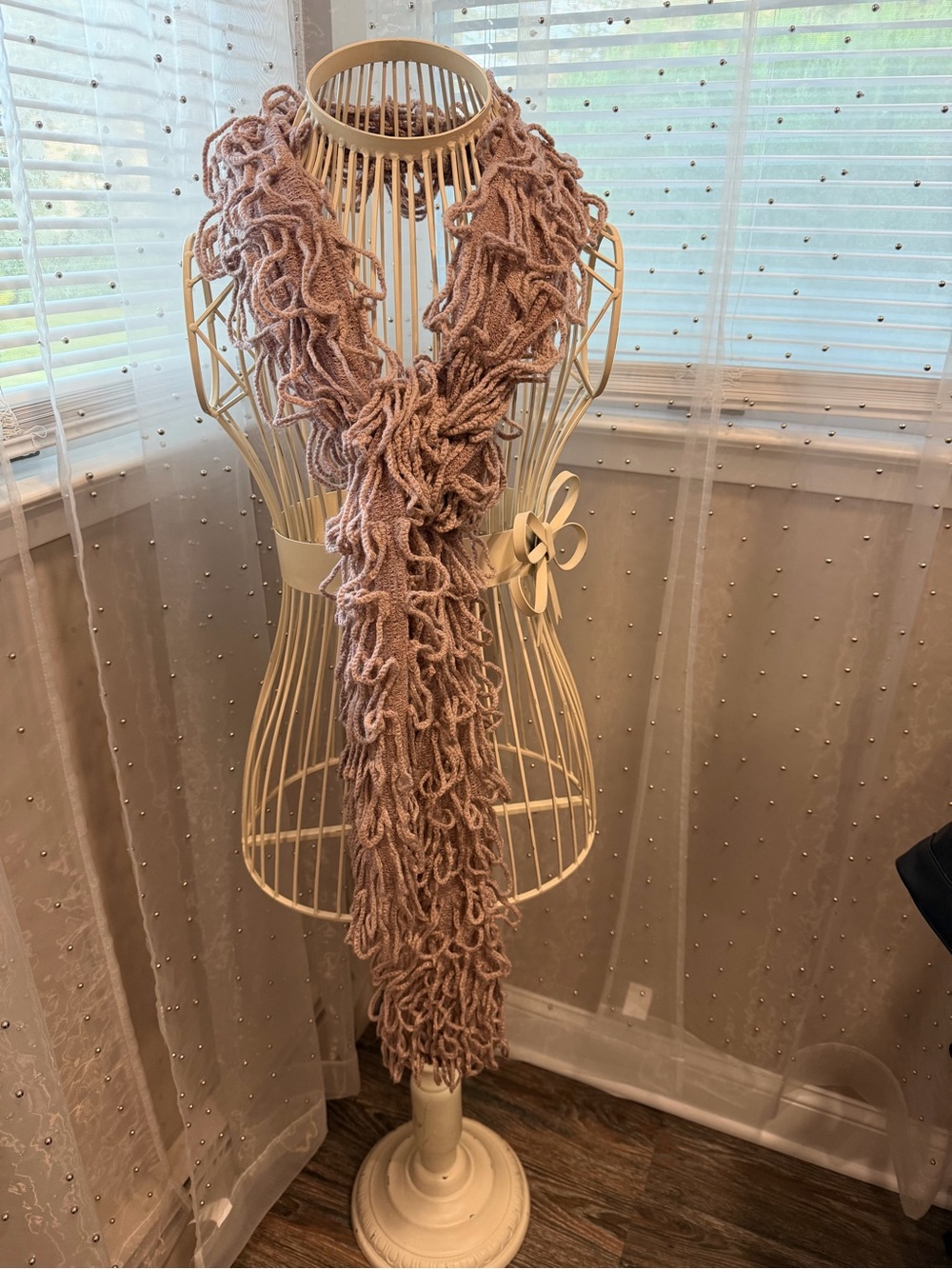 Soft Pink Ruffle Knit Scarf